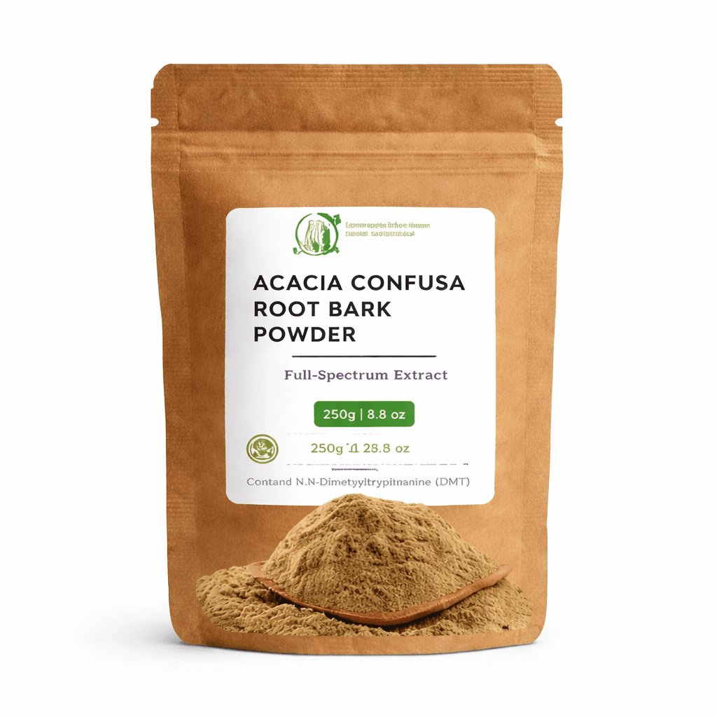 250g package of Acacia confusa root bark powder in resealable kraft pouch